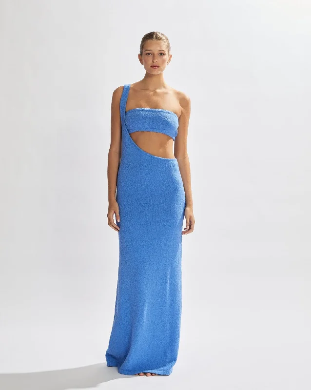 Solei Knit Maxi Dress Pacific Blue Chic Off-Shoulder Maxi Dress