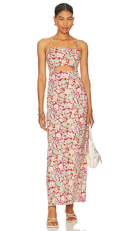 SWF Cut Out Maxi Dress in Red Elegant Tiered Maxi Dress