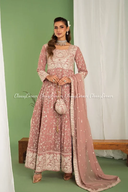 Tea Pink Chiffon Maxi Dress Stylish Button-Up Maxi Dress