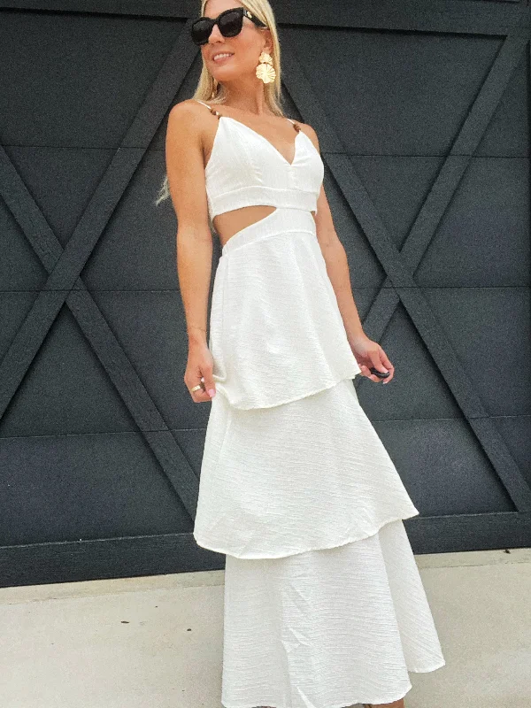 Textured Cut Out Maxi Dress In White Fashionable Chiffon Maxi Dress