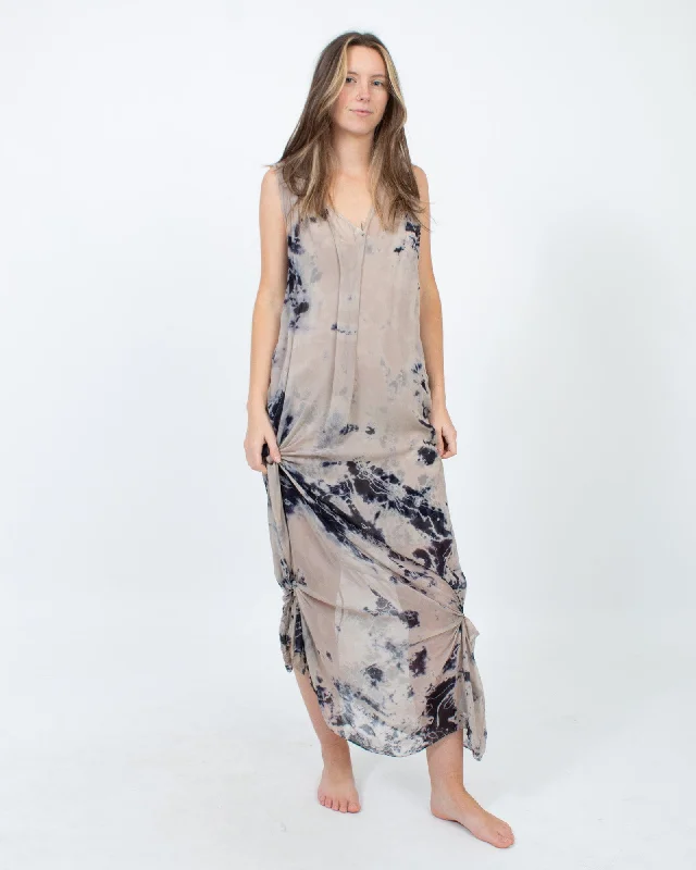 Tie Dye Silk Maxi Dress with Slip Comfortable Bohemian Maxi Dress