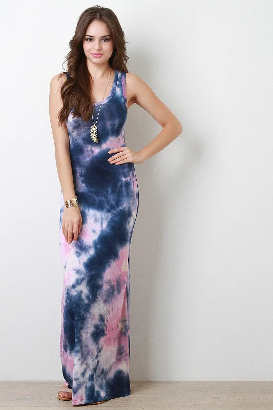 Tie Dye U-Neck Maxi Dress Comfortable Bohemian Maxi Dress