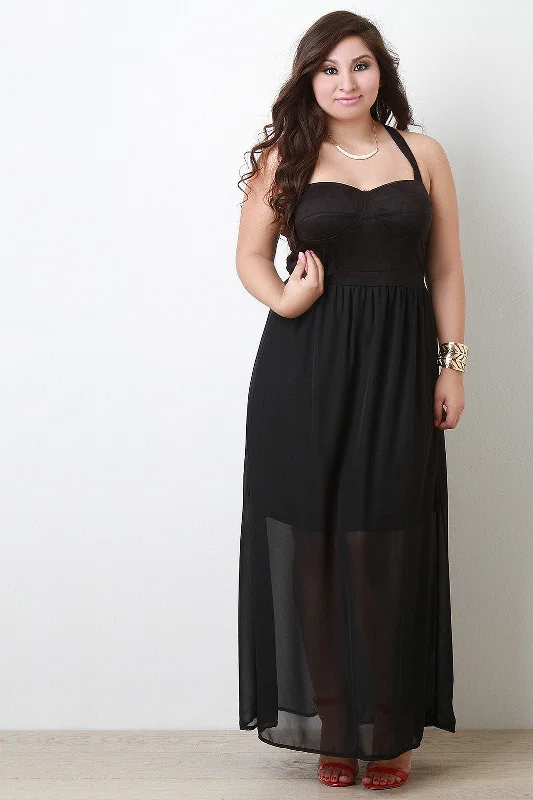 Suede Sweetheart Cross-Back Chiffon Maxi Dress Comfortable Bohemian Maxi Dress