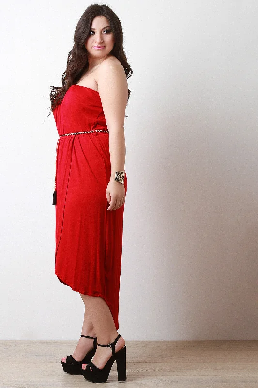Strapless Asymmetrical Hem Maxi Dress Fashionable Layered Maxi Dress