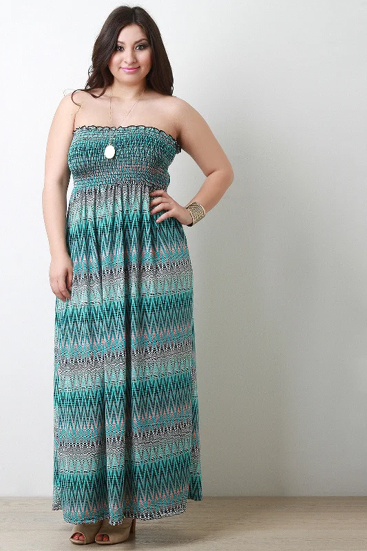 Zig Zag Empire Waist Strapless Maxi Dress Comfortable Fitted Maxi Dress