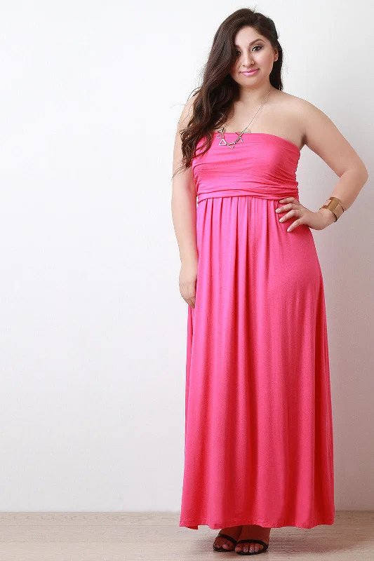 Solid Strapless Maxi Dress Comfortable Bohemian Maxi Dress
