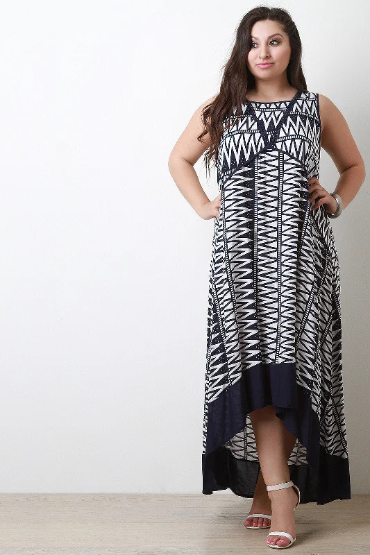Woven Print Crochet Sleeveless Maxi Dress Stylish Maxi Dress with Pleats