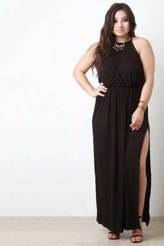 Ruched Waist Side Slit Maxi Dress Classic Strapless Maxi Dress
