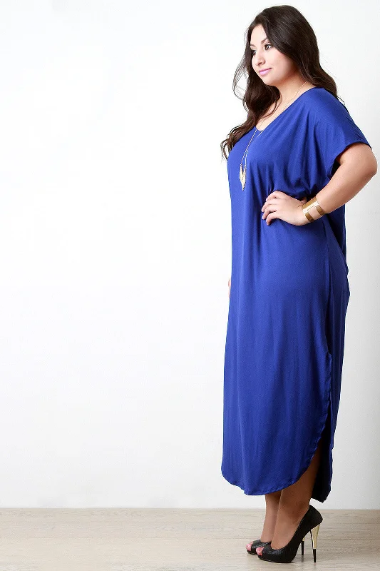 Scoop Neck Dolman Sleeves Maxi Dress Trendy Maxi Dress with Bow