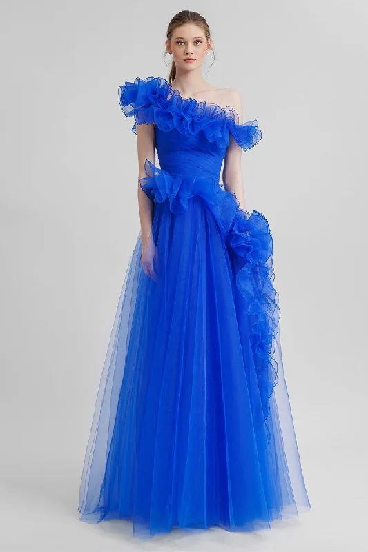 Abira Ruffled One-Shoulder Maxi Dress Stylish Long Sleeve Maxi Dress