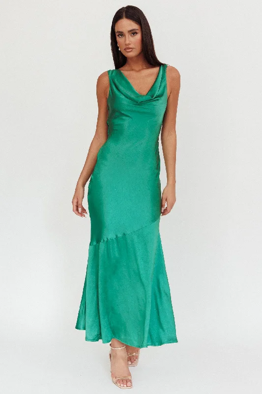 Cecilia Cowl Neck Drape Back Maxi Dress Emerald Cozy Maxi Dress with Slit