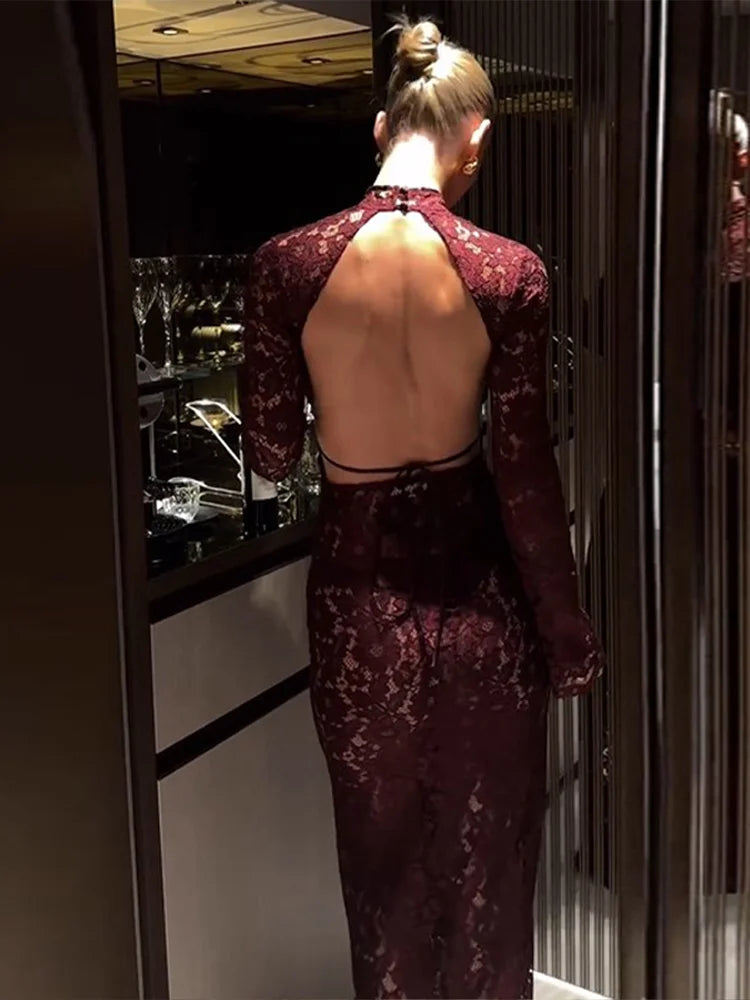 Backless Lace See Through Maxi Dress Chic Sleeveless Maxi Dress