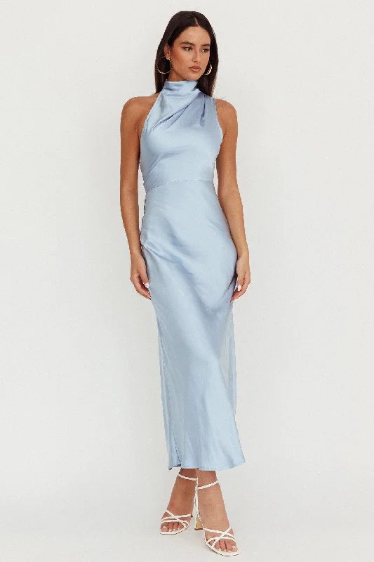 Shana Halterneck Maxi Dress Blue Comfortable Fit-and-Flare Maxi Dress