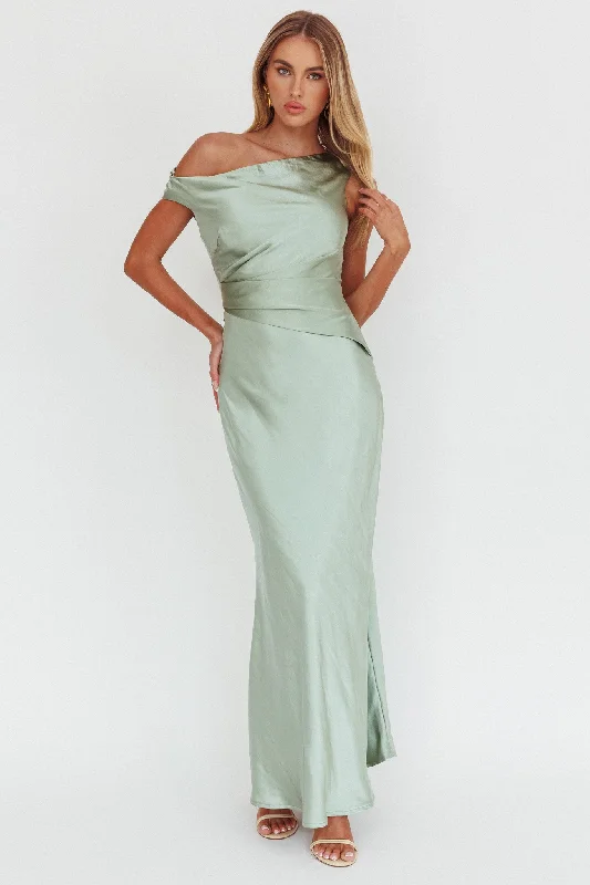 Twilight Asymmetric Neckline Maxi Dress Sage Trendy Ruffled Maxi Dress
