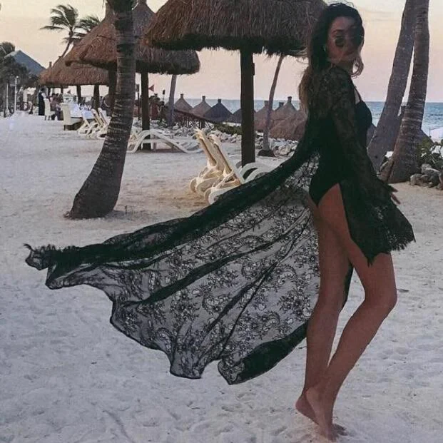 Women Lace Maxi Dress Wide Long Sleeve Dresses Solid Black White Asymetrical Floor-Length Long Dresses Vestidos Femme Elegant Boho Maxi Dress Women Lace Maxi Dress Wide Long Sleeve Dresses Solid Black White Asymetrical Floor-Length Long Dresses Vestidos Femme Elegant Boho Maxi Dress