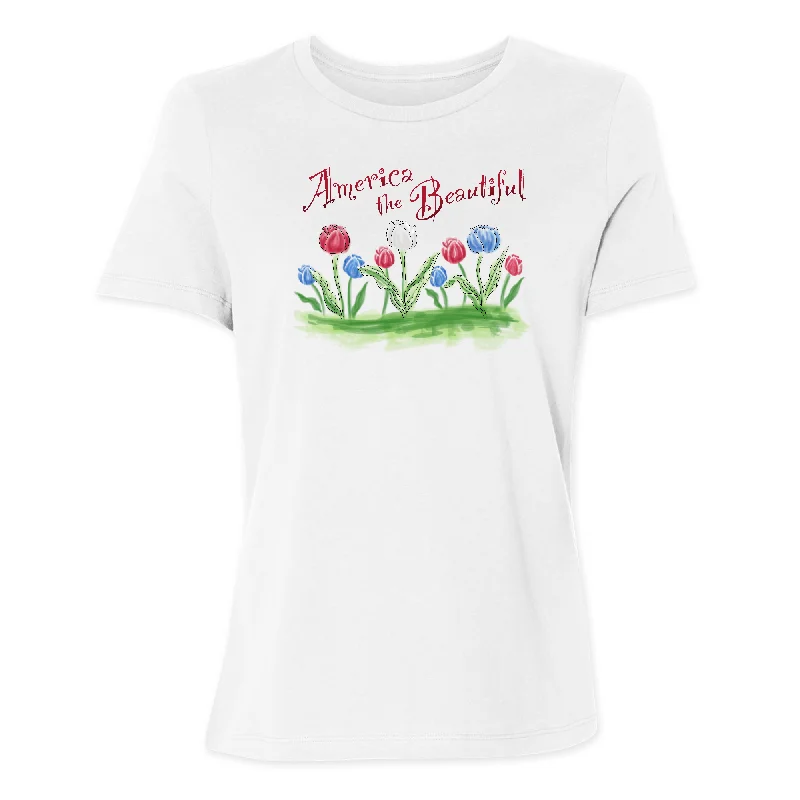 American Tulips Women's T-Shirt Mesh Fabric Canvas Fabric Denim Fabric