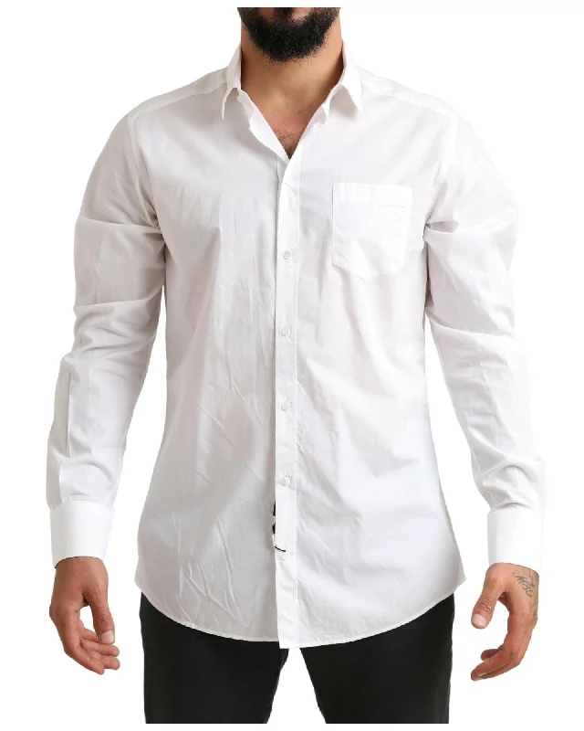 Dolce & Gabbana Classic Cotton Shirt - White Solid Print Embellished
