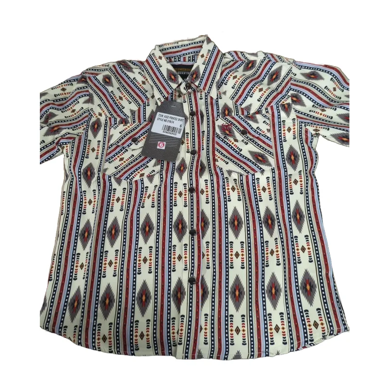 American West Boy's Aztec Print Beige Snap Shirt 51K/24 Notch Collar Peter Pan Collar Cowl Neck American West Boy's Aztec Print Beige Snap Shirt 51K/24 Notch Collar Peter Pan Collar Cowl Neck