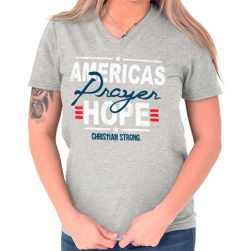 America's Hope V-Neck T Shirt Asymmetrical Pockets Print