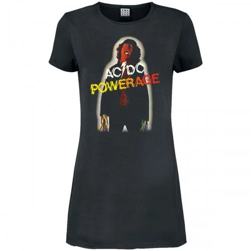 Amplified Womens/Ladies Powerage Album Cover AC/DC T-Shirt Dress Graphic Embroidered Appliqued