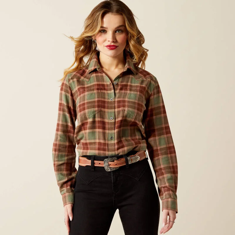 Ariat Women's Billie Jean Oakwood Plaid Long Sleeve Button Western Shirt 10053946 Polka Dot Checkered Tartan Ariat Women's Billie Jean Oakwood Plaid Long Sleeve Button Western Shirt 10053946 Polka Dot Checkered Tartan