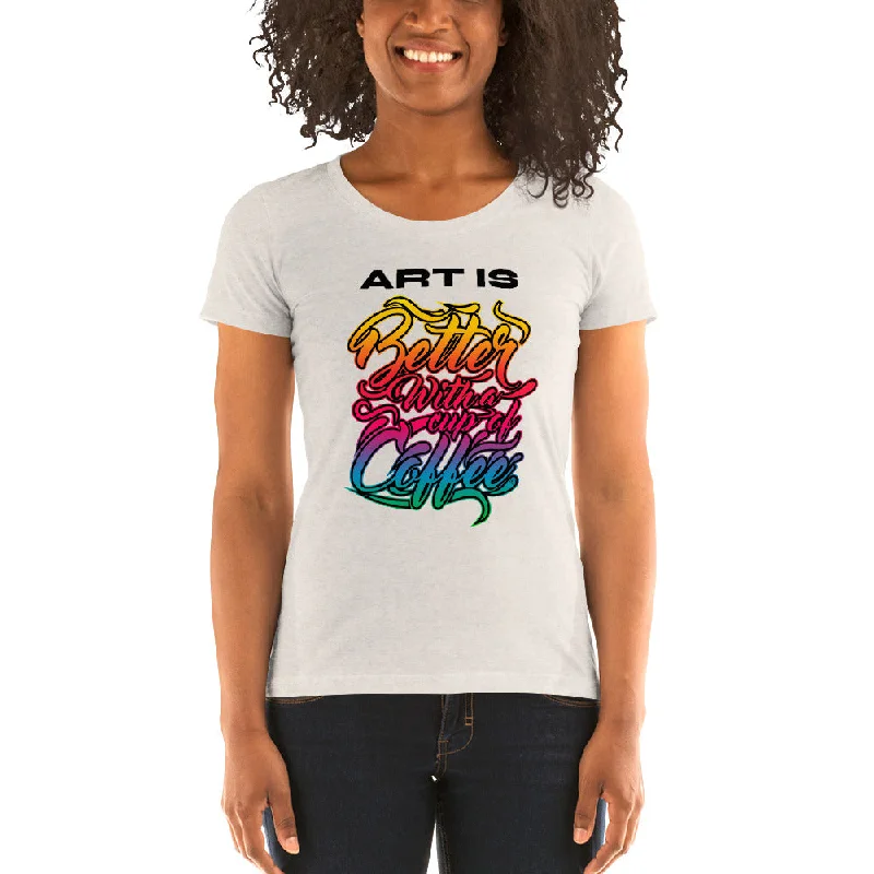 Art is Better with a Cup of Coffee Women's Tri-Blend T-shirt Graphic T-Shirt Round Neck Polyester Art is Better with a Cup of Coffee Women's Tri-Blend T-shirt Graphic T-Shirt Round Neck Polyester