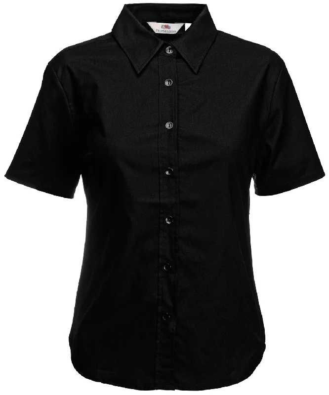 Black - Women's Oxford short sleeve shirt Chenille Blend Fleece Blend Nylon Blend