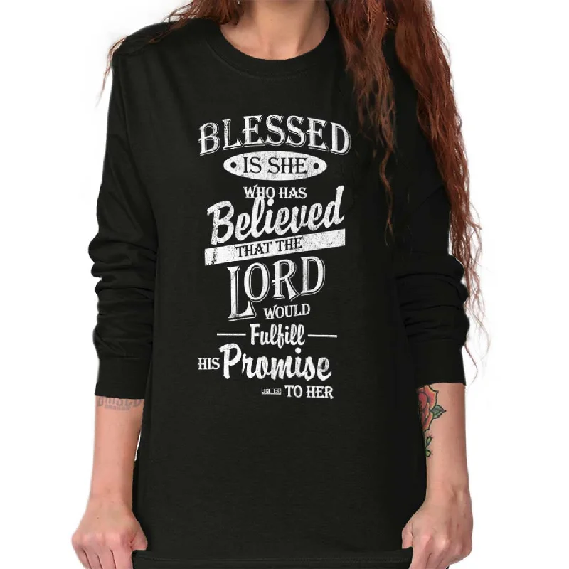 Blessed is Long Sleeve T-Shirt Mesh Fabric Canvas Fabric Denim Fabric