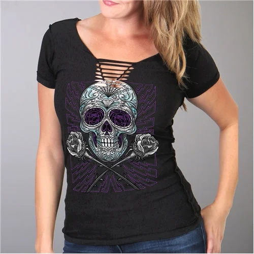 Braided V Crossed Roses Ladies Short Sleeve T-Shirt Fitted T-Shirt Seamless Stretchy Braided V Crossed Roses Ladies Short Sleeve T-Shirt Fitted T-Shirt Seamless Stretchy