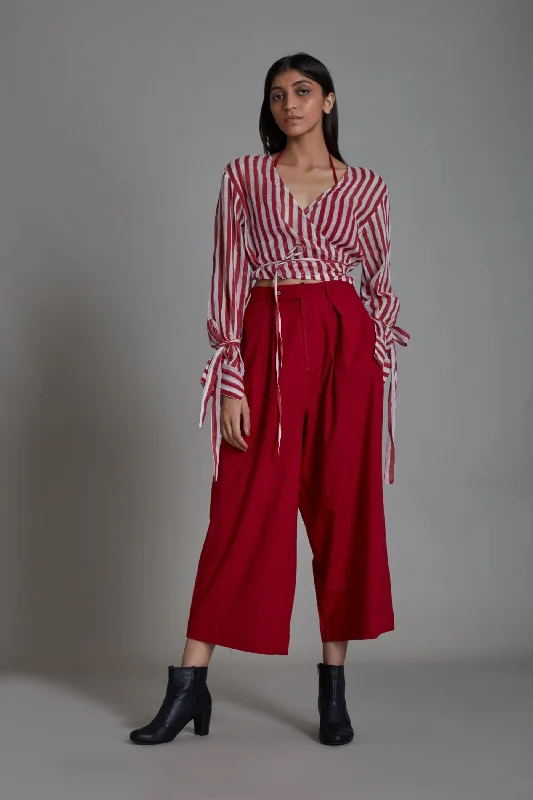 Bridge Stripe Shirt-Red Silk Blend Satin Velvet