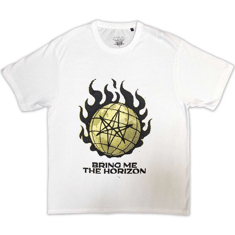 BRING ME THE HORIZON Attractive T-Shirt, Globe Yellow Hooded Caped Shawl Collar