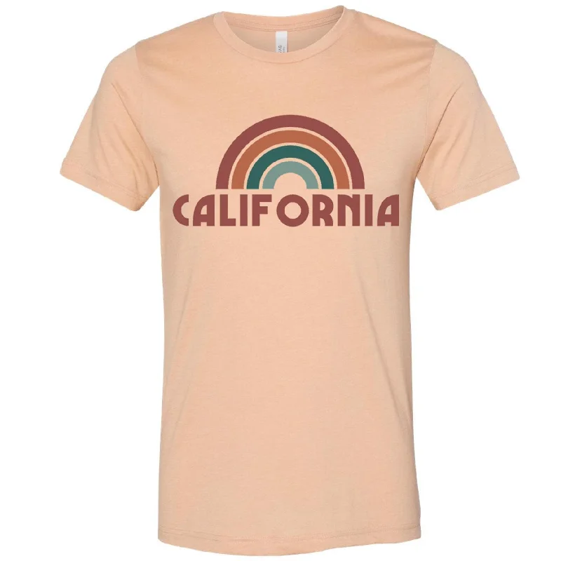 California Rainbow Peach Tee Notch Collar Peter Pan Collar Cowl Neck