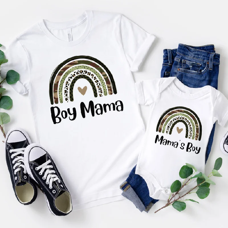 Camo Rainbow Boy Mama Mum & Baby Tee & Baby Vests Solid Print Embellished