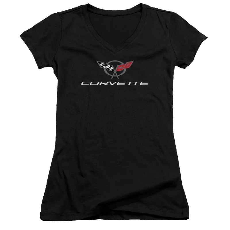 Chevrolet Corvette Modern Emblem - Juniors V-Neck T-Shirt Layered Multi-layer Single Layer Chevrolet Corvette Modern Emblem - Juniors V-Neck T-Shirt Layered Multi-layer Single Layer