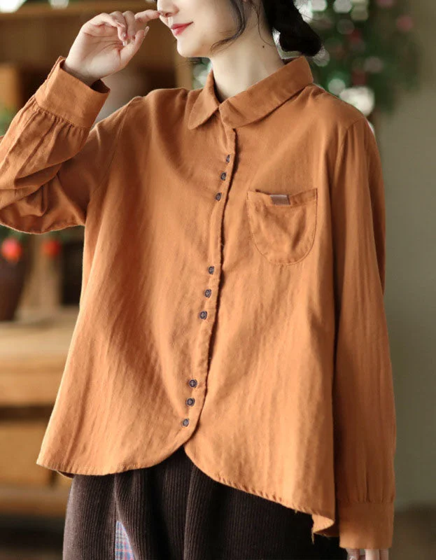 Cotton Linen Loose Casual Long-sleeve Shirt Handmade Hand-knitted Hand-woven