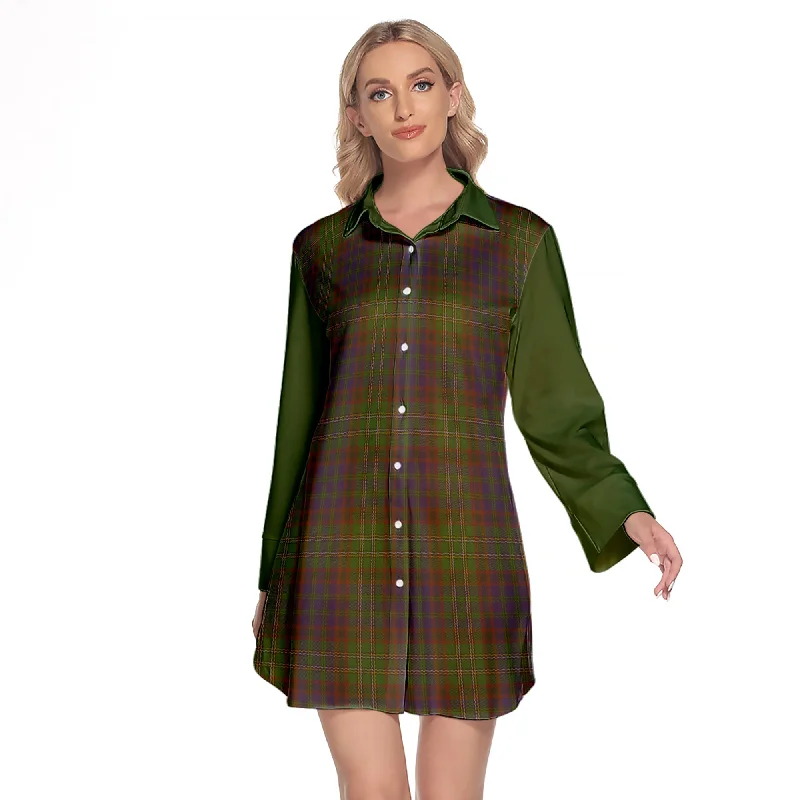 Cunningham Hunting Modern Tartan Women's Lapel Shirt Dress With Long Sleeve Collared Crew Neck Turtle Neck Cunningham Hunting Modern Tartan Women's Lapel Shirt Dress With Long Sleeve Collared Crew Neck Turtle Neck