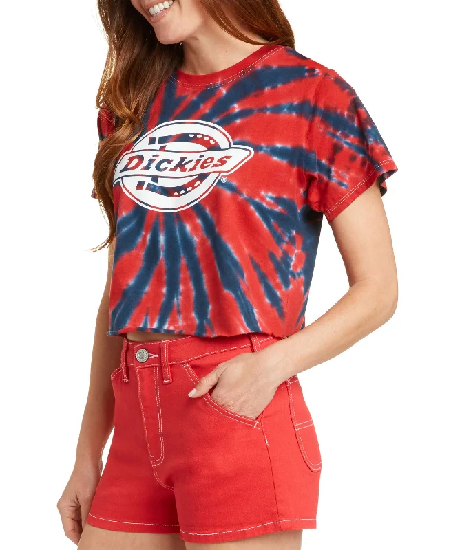 DICKIES Womens Cotton Acid Wash Short Sleeve Crew Neck T-Shirt Striped Floral Plaid
