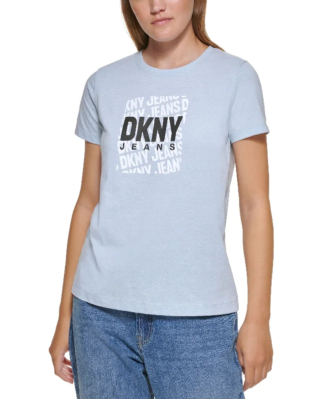 DKNY Jeans Womens Logo Print T-Shirt Embroidered Appliqued Beaded