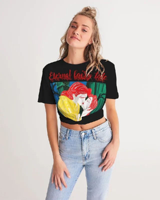 "SOULMATE WANTED" Women's Twist-Front Cropped Tee Print Jacquard Patchwork