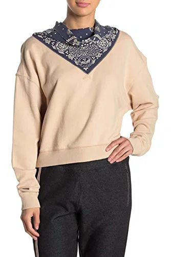 Free People James Sweatshirt (Ivory, S) Spandex Blend Rayon Blend Denim Blend