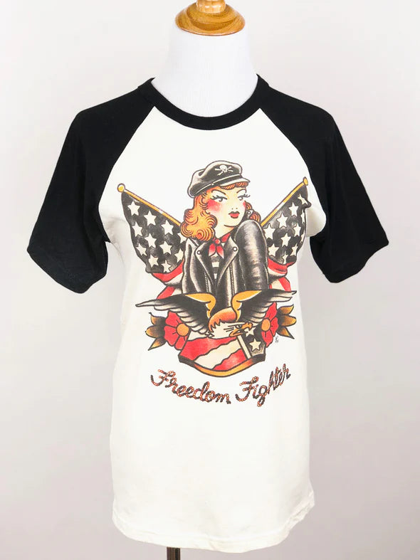 Freedom Fighter Short Raglan Tee Ladies Tee Front Pockets Side Pockets Patch Pockets Freedom Fighter Short Raglan Tee Ladies Tee Front Pockets Side Pockets Patch Pockets