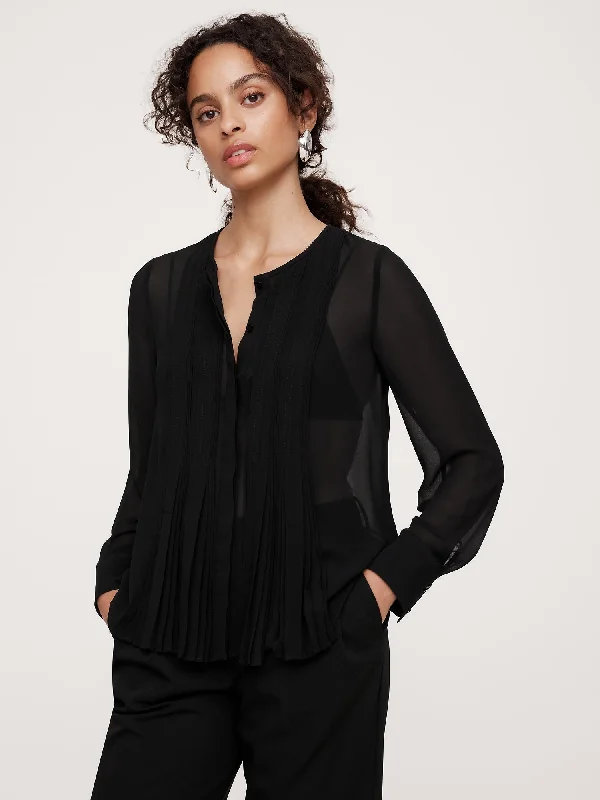 Georgette Sheer Pintuck Shirt Print Jacquard Patchwork