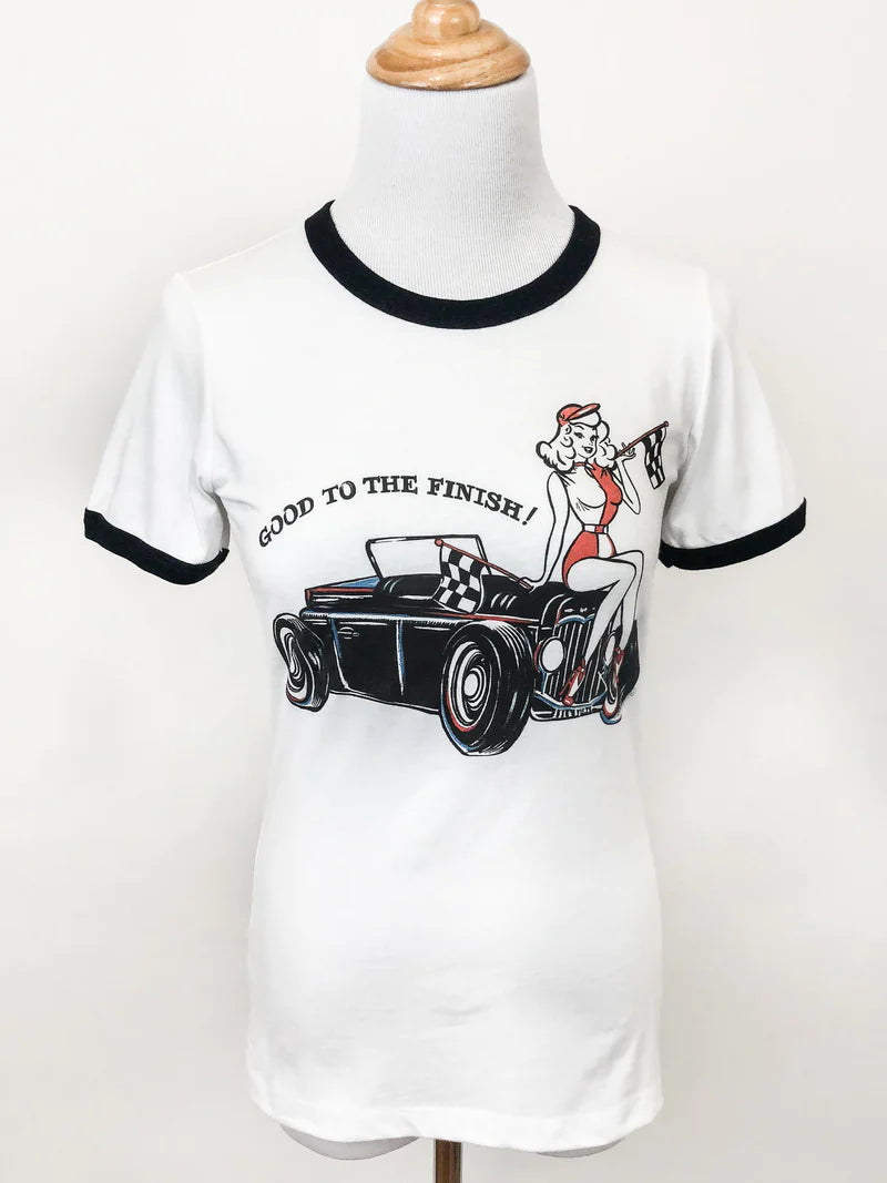 Good to the Finish Ringer Tee Ladies Tee Thin T-Shirt Open Front Quick Dry