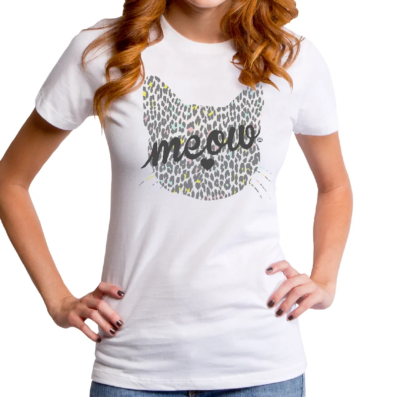 Meow Cat Women's T-Shirt Mesh Blend Leather Blend Suede Blend