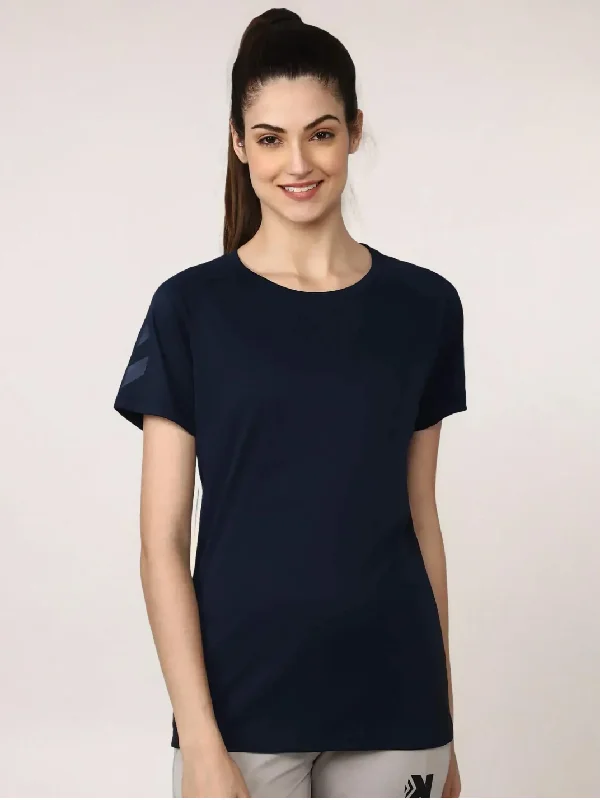 Azure Women Polyester Blue T-Shirt Ribbed T-Shirt High Neck Heavyweight