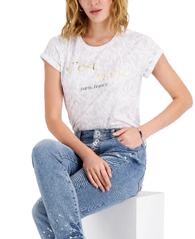 INC International Concepts Womens Printed Rolled Cuff Graphic T-Shirt Boxy Fit Fitted Loose INC International Concepts Womens Printed Rolled Cuff Graphic T-Shirt Boxy Fit Fitted Loose