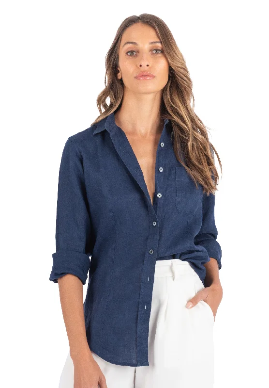 Lina Navy Blue Slim-Fit Linen Shirt Faux Fur Fabric Real Fur Fabric Shearling Fabric Lina Navy Blue Slim-Fit Linen Shirt Faux Fur Fabric Real Fur Fabric Shearling Fabric