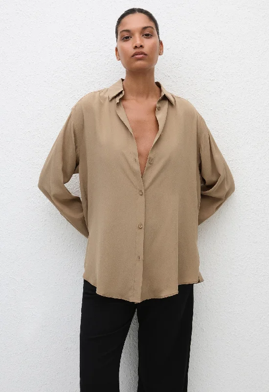 Long Sleeve Silk Shirt - Stone Knit Fabric Woven Fabric Fleece Fabric