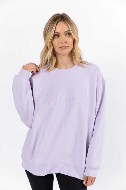 Mama Embossed Logo Orchid Petal Fleece Sweatshirt Sequined Glittery Shiny