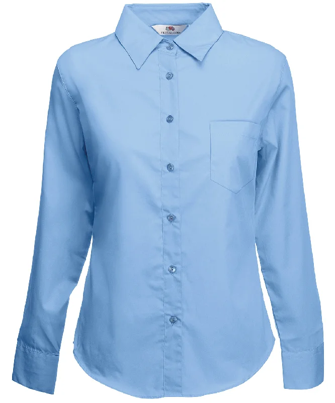 Mid Blue - Ladyfit poplin long sleeve shirt Wool Fabric Cashmere Fabric Tweed Fabric